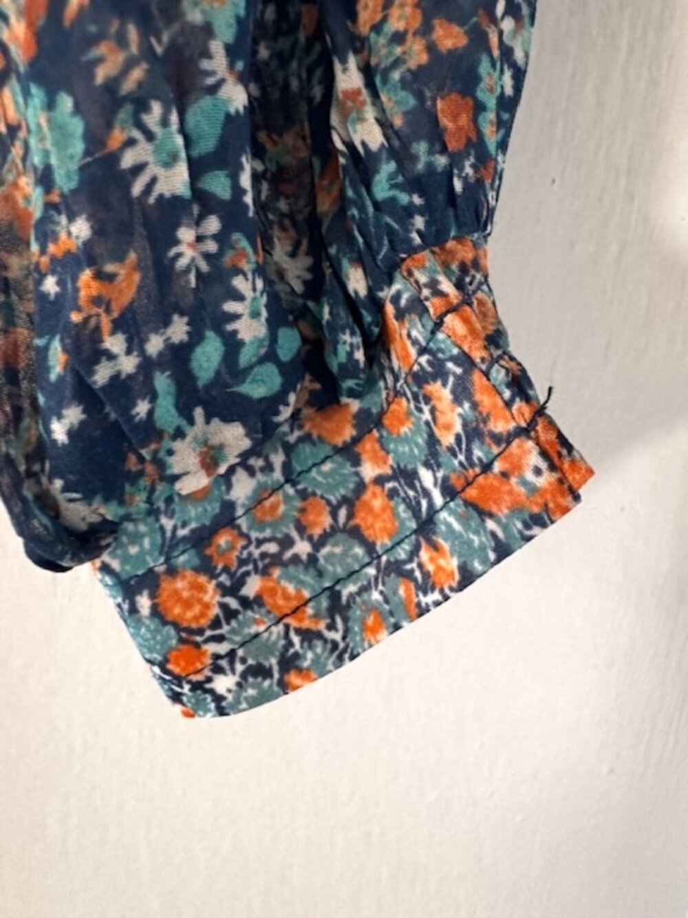 Anthropologie Sheer Babydoll Blouse In Blue Floral Print - Picture 7 of 10